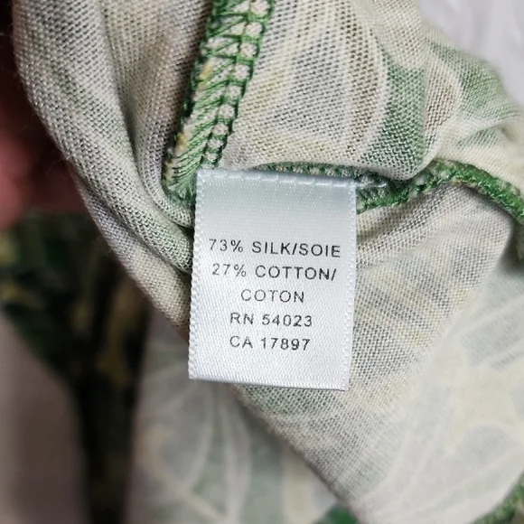 72% Silk Banana Republic Green Leaf Print Long Sleeve Dress - Picture 4 of 5